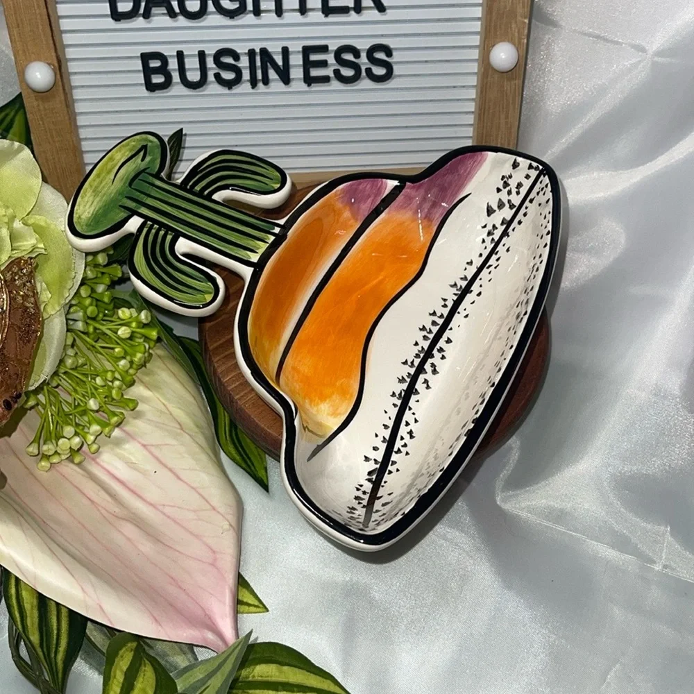 Clay Art Margarita Cactus Ceramic Dish – Fun Novelty Server – pink and orange